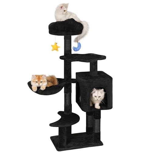 Meecal Gothic Black Cat Tree for Indoor Kittens & Small Cats Under 6 Months 9lbs 43-Inch Cute Cat Tower with Scratching Post Cat Condos Cozy Hammock Unique Perch & Dangling Toy