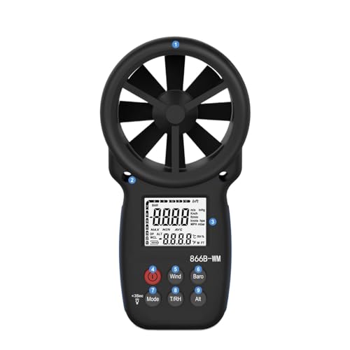 Anémomètre numérique HP-866B-WM avec écran LCD rétroéclairé pour mesure du vent