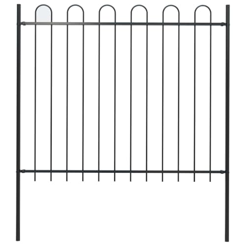 Qnhdfrt 5.9' Black Metal Garden Fence with Spear Top - Decorative Steel Fencing Panel and Posts Set for Outdoor Yard Security and Garden Boundary