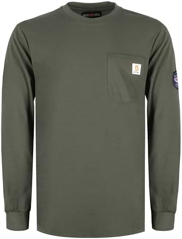 BOCOMAL FR Shirts Crewneck 7oz Midweight Flame Resistant Clothing NFPA2112 CAT2 Men's Fire Retardant Work Shirt