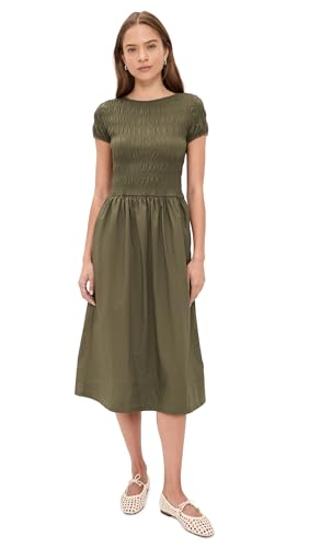 Madewell Womens Smocked Boatneck Midi Dress Faded Ivy S
