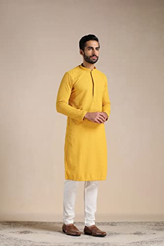 Image of Manyavar Men's Cotton Blend Self-Design Kurta Pyjama Set (2pcs)