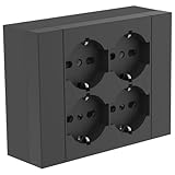 Electraline 22017 Multipresa da parete Quadra 4 Posti Universali, con scatola di supporto per installazioni superficiali, compatibile con tutte le scatole da incasso 3 posti (muratura o cartongesso)