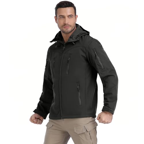 NAVEKULL Men's Tactical Jacket Waterproof Softshell Fleece Lined Hooded Coats Outdoor Hiking Windbreaker2