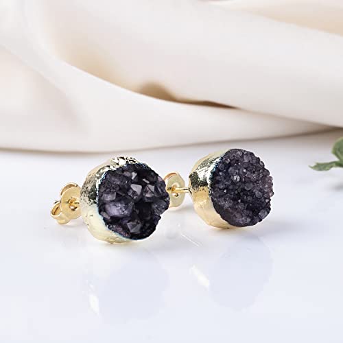 Sunyik Natural Quartz Geode Druzy Stud Earrings, Irregular Green #TOP2