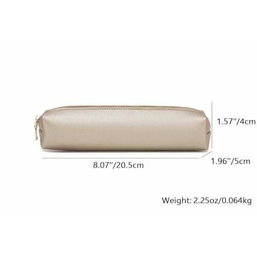 Image of Faux Leather Color Pencil Case Multifuncional and Simple with Zipper for School (Pearl White Tea)