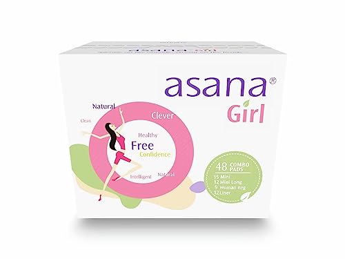 Asana Natural Teen Period Pads Combo Pack (Mini, Mini Long, Liner, And Women Reg - Chlorine Free & Chemical Free, Organic Cotton Cover (Tween, Teen 48 Count) #TOP26