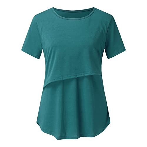 Blusa feminina para gestante ursing de manga curta com gola redonda lisa para gestantes (azul-marinh