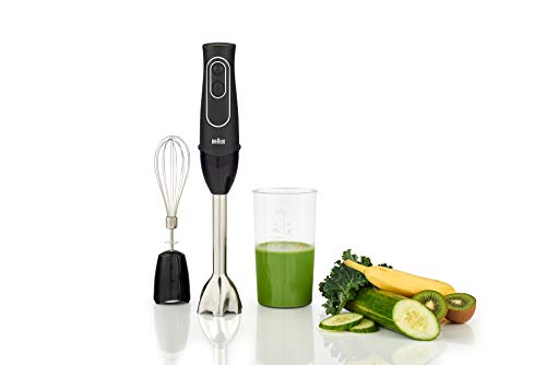 Braun 4-In-1 Immersion Hand Blender, Powerful 350W Stainless Steel Stick Blender, Multi-Speed + 2-Cup Food Processor, Whisk, Beaker, Masher, Easy To Clean, Black, Multiquick Mq537Bk #TOP4