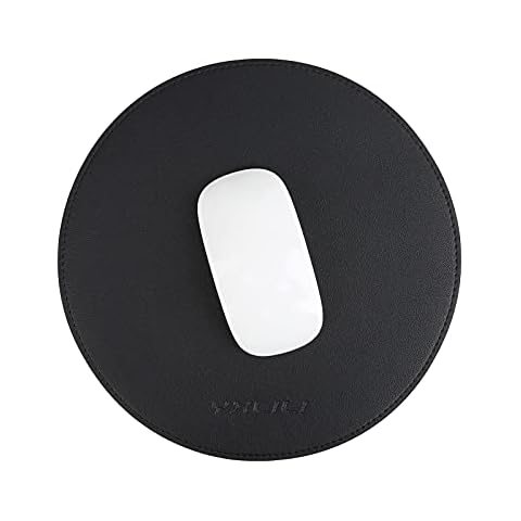 YXLILI Round Double-Sided Mouse Pad Small PU Leather Mouse Mat with Stitched Edge Non-Slip Waterproof Mouse Pad for Computers Laptop Office Home-9.84" (R-Black/Red) Cover
