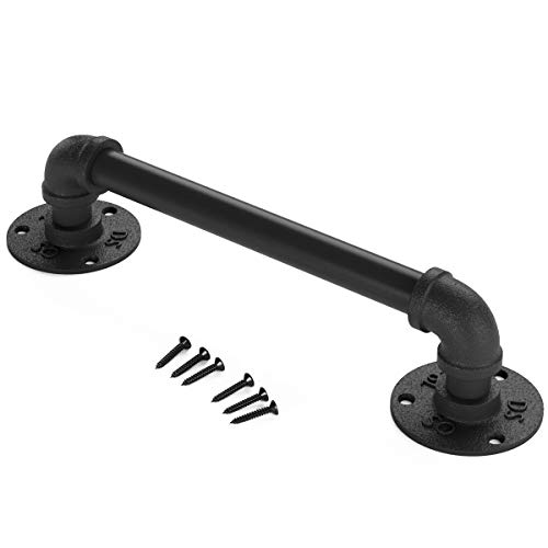 SMARTSTANDARD 11” Pipe Barn Door Handle, Black Rustic Industrial Grab Bar, Towel Bar, Handrail and Pull for Stairs, Gate, Garage