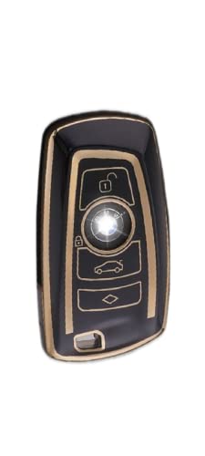 Image of TPU Car Key Cover Black & Golden Compatible for (BMW, 4 Button Push Smart Key)