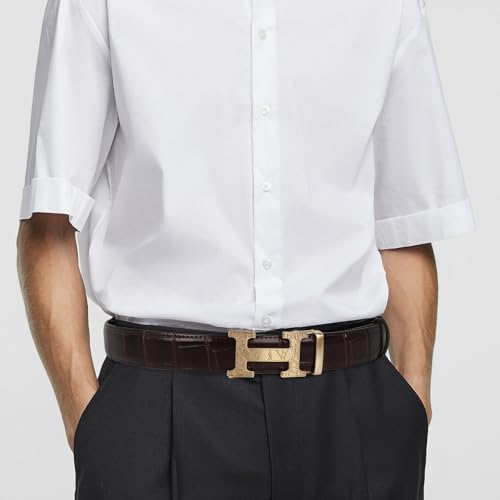 Image of Aurolran Men&Womens Leather Dress Belt Business Automatic Buckle Belt Color-Black Silver Gold
