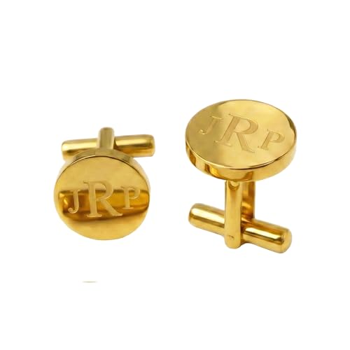 Premium Gold Custom Cuff Links Mens • Round Personalized Cufflinks for Men • Engraved Initial, Date, Handwriting, Crest, Logo • Groomsmen Cufflinks • Personalized Gifts for Men (Round, Gold)