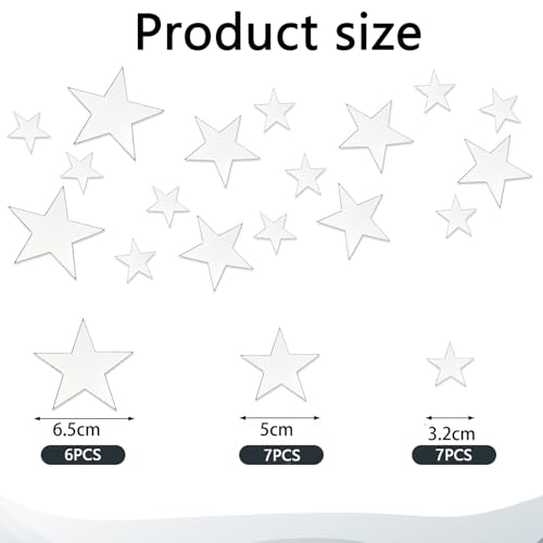 DOMTLTY 20 Stück 3D Acryl Stern Spiegel Wandaufkleber – Selbstklebende Silberne Sterne Wandtattoo für Wohnzimmer, Schlafzimmer, Kinderzimmer – Abnehmbare Spiegelfolie DIY Wanddeko