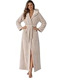 Morgenstern Bademantel Damen Extra Lang Kapuze Frottee Velours Luxus Morgenmantel Beige M