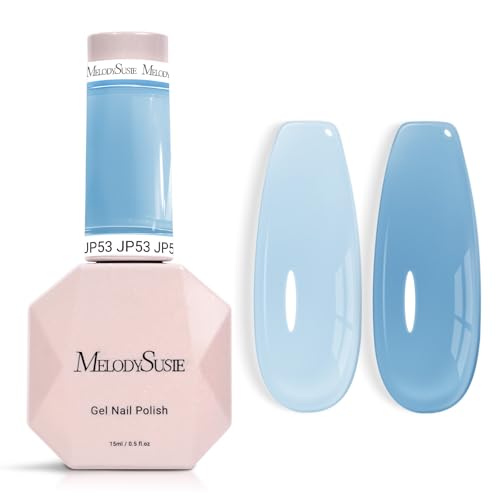 Image of MelodySusie Blue Gel Nail Polish, 0.5Fl.oz Jeweliver Jelly Gel Polish Translucent Plastel Haze Blue Neutral Color Soak Off UV LED Gel Polish Nail Art Design Manicure Salon DIY At Home JP53