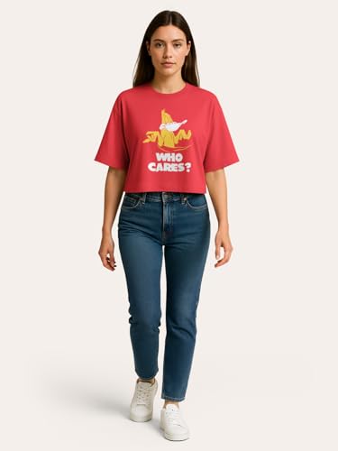 Image of HELLCAT Beige Printed Loose Fit Crew-Neck Crop T-Shirt for Women