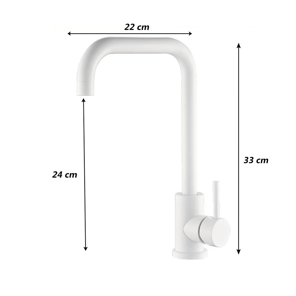 Vetrineinrete® Rubinetto per lavello da cucina a canna alta quadrata miscelatore per lavandino orientabile (Bianco)