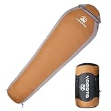 【YOGOTO】 ダウン 寝袋 冬用 マミー型 シュラフ 600FP 高級ダウン 連結可能 撥水 地震対策 避難用 スリーピングバッグ キャンプ アウトドア 暖かい 耐寒温度 -15℃ コンパクト 車内泊 防災用 収納袋付き (黄土色(左ジッパー))