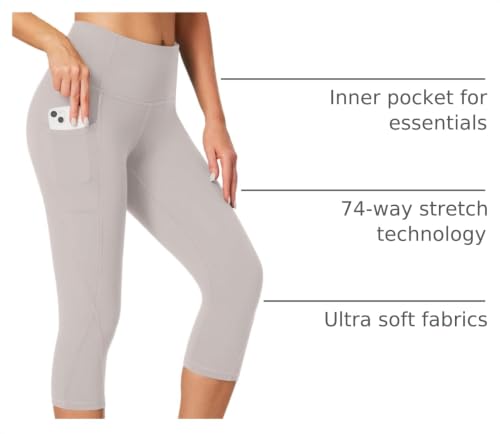 Image of Heathyoga Capri Leggings for Women High Waisted Capri Leggings with Pockets for Women Tummy Control Yoga Pants Women