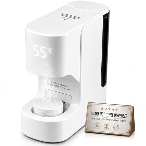 Hot Towel Warmer for Face 5s Fast Heating Towel Dispenser with 55C/131F Display Auto Moistening One-Touch Release & Voice Alerts 20 Compressed Towels for Skincare Shaving Prep White