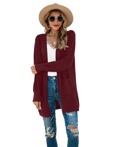 Image of TASAMO Cardigan Sweaters for Women Long Sleeve Open Front Casual Knit Fall Coat Oversized Soft Outwear with Pockets