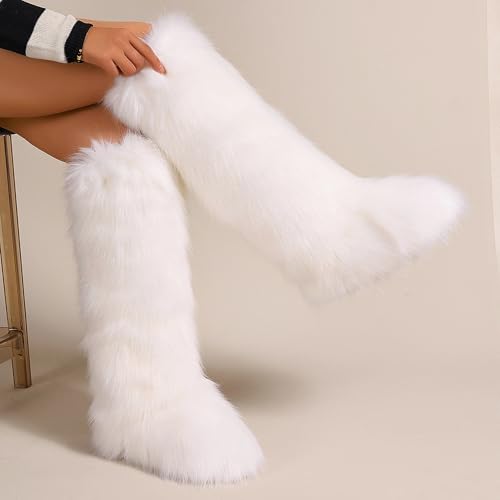 MRTAILOR Knee High Furry Faux Fur Snow Boots for Women3