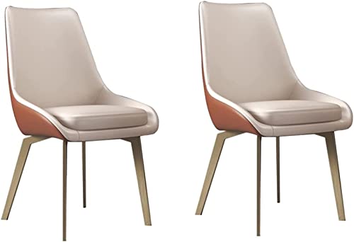 SJIALEN Juego de 2 sillas de comedor modernas de acero inoxidable cepillado chapado en oro con pie acolchado de piel suave para sala de estar y hogar