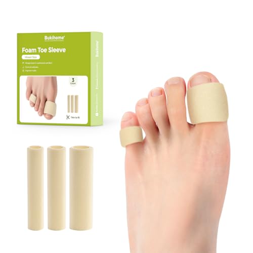 Bukihome Mangas de tubo para dedos de los pies cortables, protectores de espuma para callos, callosidades, ampollas, tela y forro de gel transpirable, protectores de manga para los dedos del pie