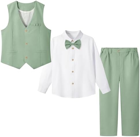 LOLANTA 4-delig kostuum voor jongens, bruiloft, linnen vest, broek, kleding, ceremonie, kinderen, doop, verjaardagsfeest, vest broek overhemd strik, Blauw, 8-9 Jaren