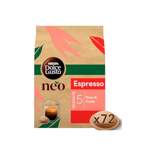 NEO Espresso par NESCAFÉ® Dolce Gusto® - 72 dosettes de café compostables à base de papier (6 boîtes de 12 dosettes)