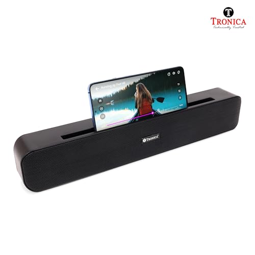 Image of TRONICA PowerBar 20W Bluetooth Soundbar (v5.3) | 2.0 Channel with 54mm Drivers, 2000mAh Battery, FM, TWS, AUX & USB | Pristine Sound (Platinum Black)