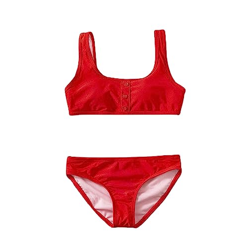 Girl's 2 Piece Bathing Suits Solid Sport High Waist Bikini Set Swimsuits for Kids Girls Beach Swimwear Swimming Suit