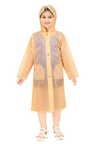 Image of Goodluck Kids Waterproof Knee-Length Raincoat for Boys & Girls - Transparent Hooded Rain Wear, Lightweight Reusable Rain Jacket with Front Button Closure for School, Travel & Outdoor Use