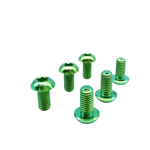 Image of RISON Titanium Bolts M5x10mm Titanium Button Torx Head Bolt Screw M5 Bolts Bicycle Disc Brake Universal Star Green Round Head Ti Bolt for MTB and Bicycle Motorcycle Pack of 6