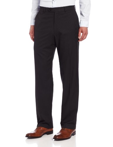 Haggar Men's Big-Tall Big and Tall Multi Bead Stripe Plain Front Suit Separate Pant, Black, 34x36