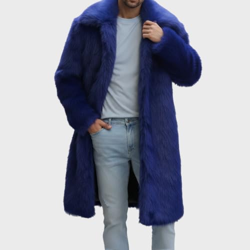 Image of Lisa Colly Men's Faux Fur Coat Winter Parka Overcoat | Men's Faux Fur Jacket, Winter Faux Fur Long Coat, Long Sleeve Fluffy Overcoat