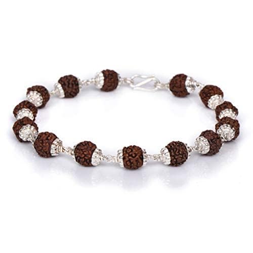 REBUY Rudraksha Beads Bracelet with Silver Caps for Men & Women (B09QKZ1HFB) Amazon Price History, Amazon Price Tracker