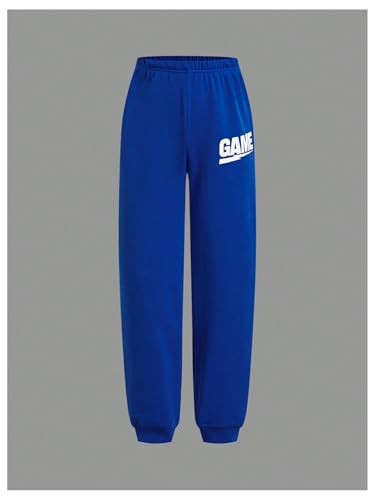 Image of SOLY HUX Boy's 2 Piece Sweatsuit Outfits Letter Graphic Hooides Sweatshirt and Jogger Sweatpants Set Blue and White 12Y