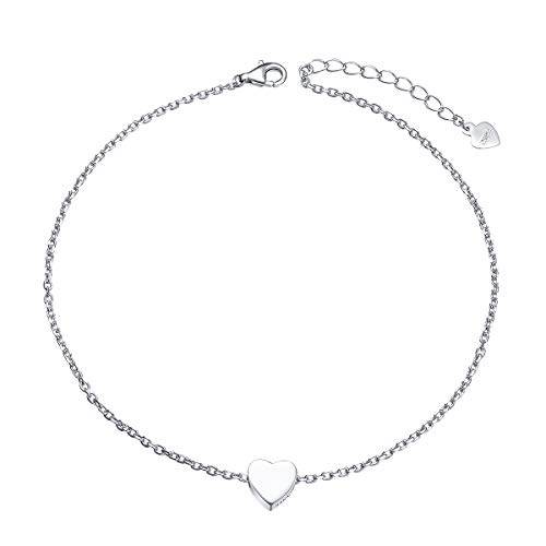 Flyow Anklet for Women S925 Sterling Silver Adjustable Foot Beaded Ankle Bracelet (Heart)