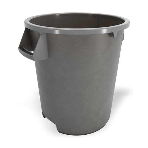Image of Winco 10 Gallon Gray Heavy-Duty Round Plastic Trash Can | Heavy-duty, Built-in bag cinches, Great for Kitchens, Dining Areas and Back-of-house Cleanup