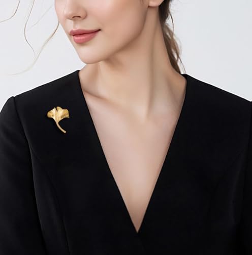 Image of Gold Ginkgo Leaf Brooches for Women Yellow Flower Lapel Pin Blazer Dress Jacket Suit Clothing Jewelry Vintage Inspired Birthday Festival Gift