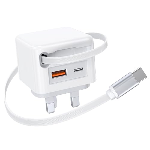 Upgraded 40W USB C Charger Block with Retractable Type C Cable 3-in-1 Fast USB C Wall Plug Portable Multiport PD3.0 Power Adapter for iPhone 17/16/15/14/13/12 Pro Max Series iPad Tablet Galaxy