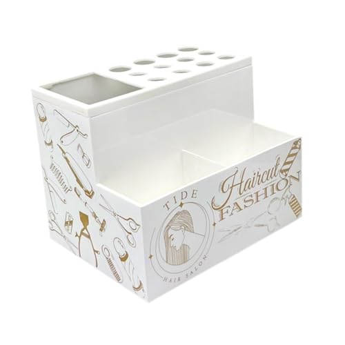 Milageto Salon Hairdressing Scissors Rack Salon Organizer,Shear Holder,Barber Scissors Holder Box for Brushes, Hairstyling Clips Combs, white