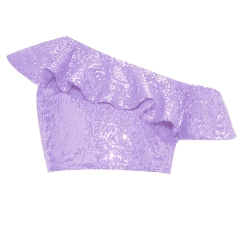renvena Girls Sequin Ruffle Crop Top Sparkly One Shoulder Latin Jazz Modern Dance Cami Tank Tops