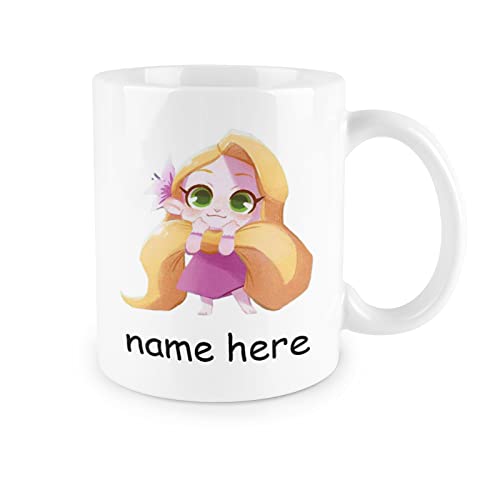 PUREFLY Hot Chocolate Cups for Kids, Personalized Coffee Custom Mugs with Text or Name Design Your Own Cute Hot Chocolate Mug Personalized Gift for Girls 11oz(Long Hair Princess)