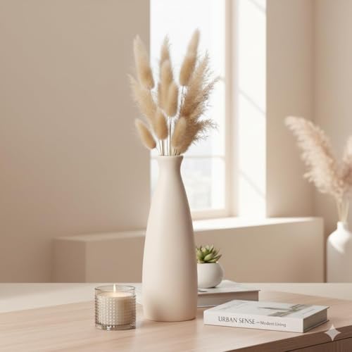 Image of Mahganya Ceramic Stone Vase for Home Decor - 8.5 Inch Large Ceramic Vase for Pampas Grass, Abstract Bubble Stacked Pebble Design, Minimalist Ceramic Vases for Flowers (White)