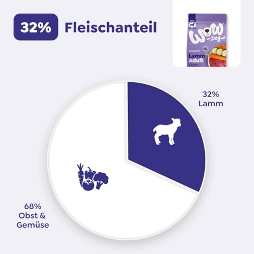 WOW Dog Hunde Trockenfutter Minis mit Lamm | für ausgewachsene Hunde, 32% Fleischanteil, getreidefrei | 1 kg / 3er Pack
