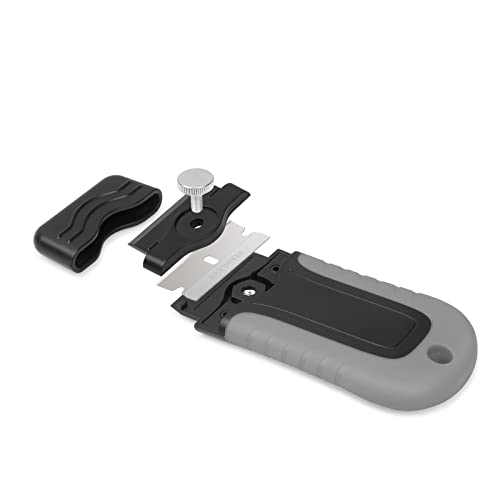 Gomake Locking Razor Blade Scraper With Safety Cap, Glass Cooktop Scraper With 10Pcs Stainless Steel Blades For Glass Clean, Paint And Old Label,Decal Sticker Remover, Stove Top Scraper Tool-Grey #TOP5